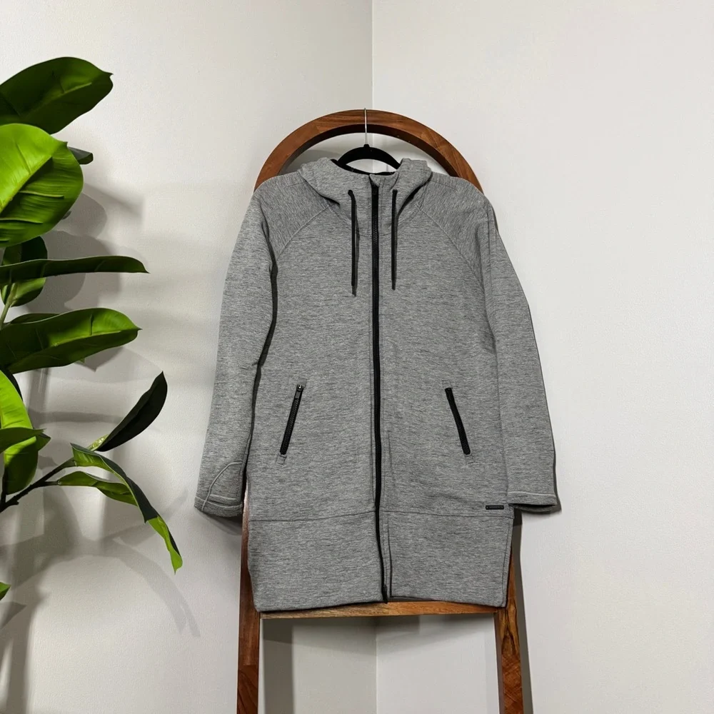 Athleta XS Gray Stronger Longer Fleece Lined Full Zip Hoodie Coat Jacket - Picture 1 of 10